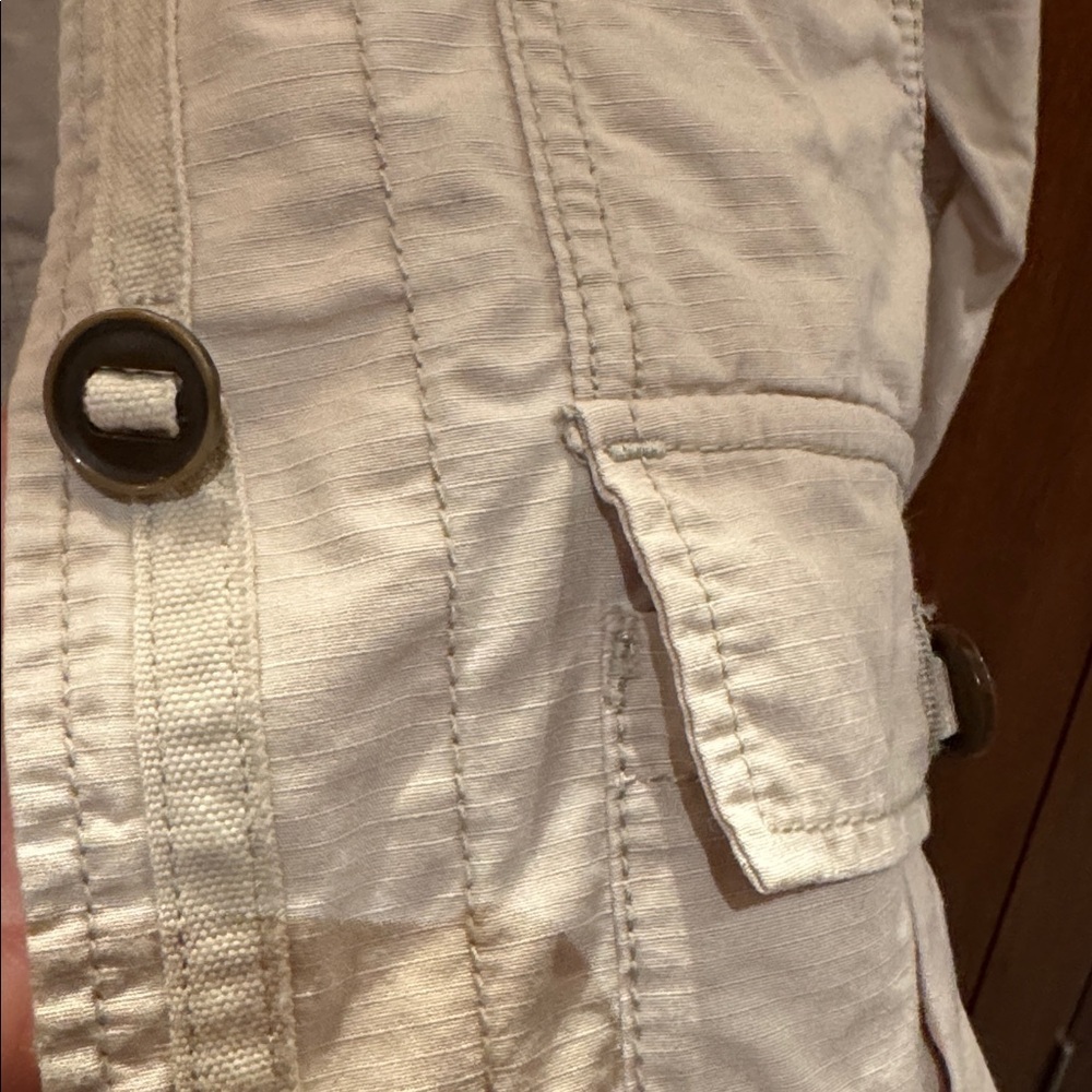 Eddie Bauer cotton canvas tan safari shirt jacket Orange trim women’s S - Picture 2 of 11